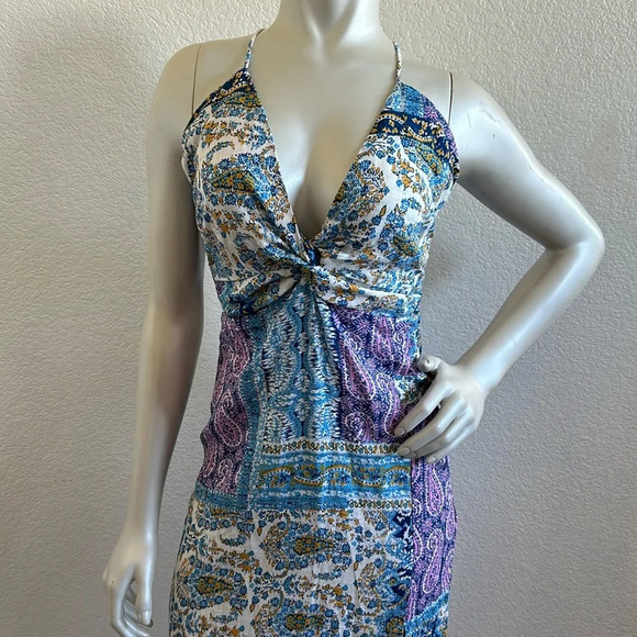 NWT Zara Blue Printed Midi Dress with Knot - Picture 7 of 13